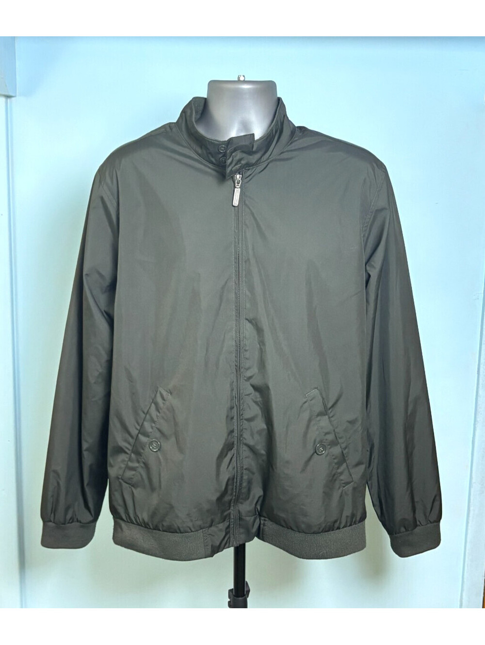 Van Heusen Studio Harrington Jacket Mens Medium Olive Green Full Zip Bomber